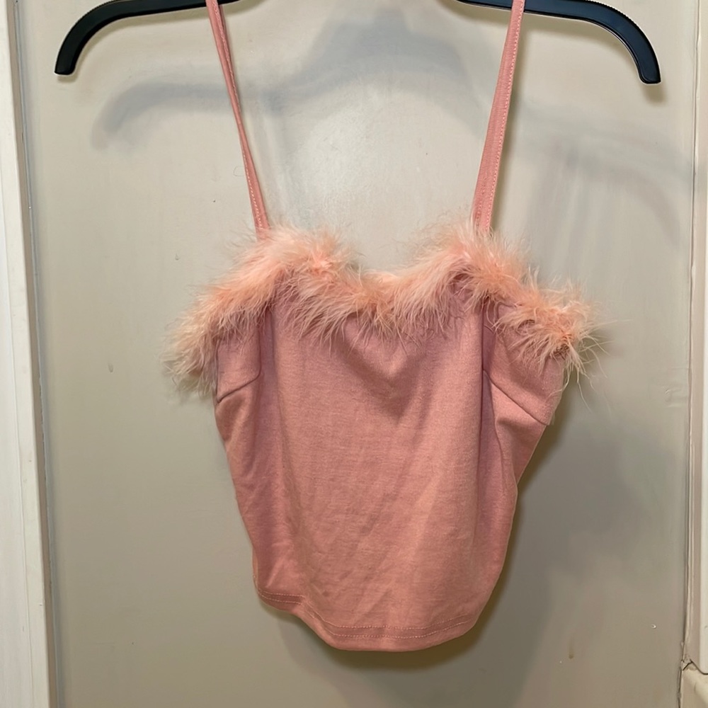 Shein pink feather crop trop